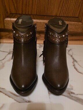 Cuadra Bovine Leather Studded Brown Ankle Boots - Women